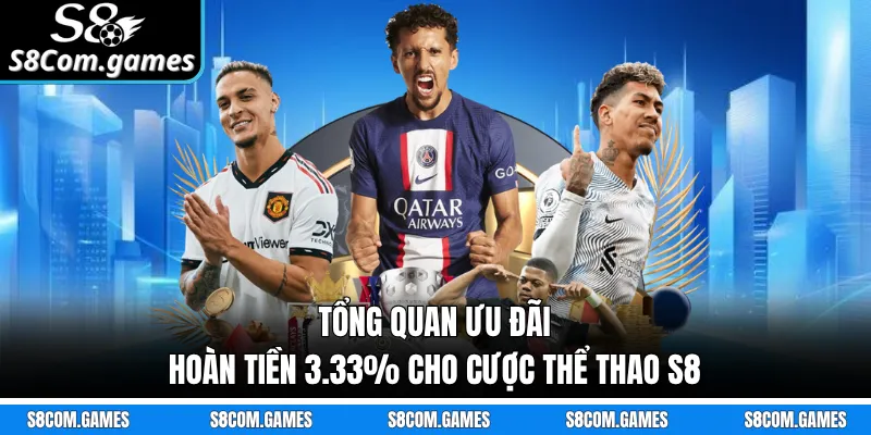Tổng quan ưu đãi hoàn tiền 3.33% cho cược thể thao S8 